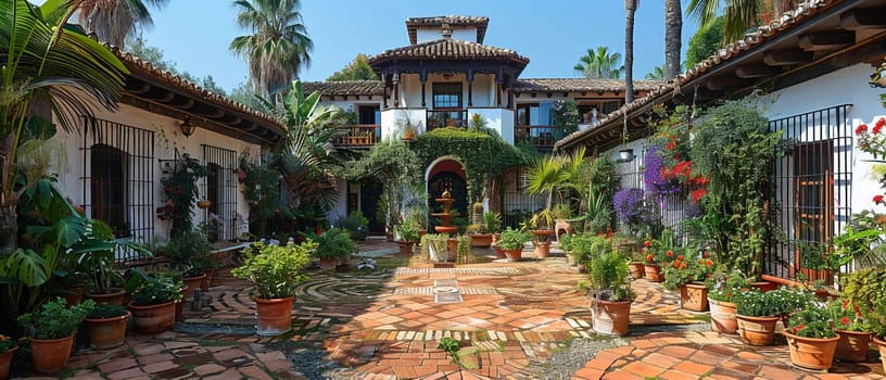 Authentic Spanish Hacienda with Terracotta Tiles and Courtyard, traditional Spanish living.