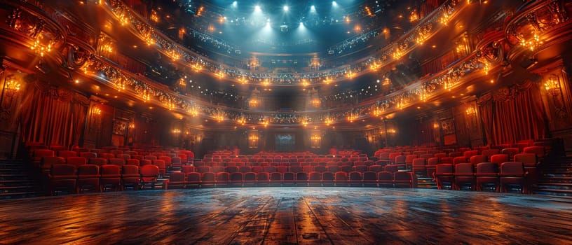 Empty theater stage with dramatic lighting, representing performance and drama.