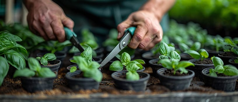 Garden Herb Nursery Seasons Culinary Arts in Business of Flavorful Horticulture, Garden shears and herb seedlings season a story of culinary arts and flavorful horticulture in the garden herb nursery business.