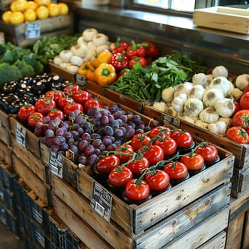 Organic Grocery Highlights Farm-to-Table Freshness in Business of Sustainable Shopping, Organic labels and fresh produce highlight a story of farm-to-table freshness and sustainable shopping in the organic grocery business.