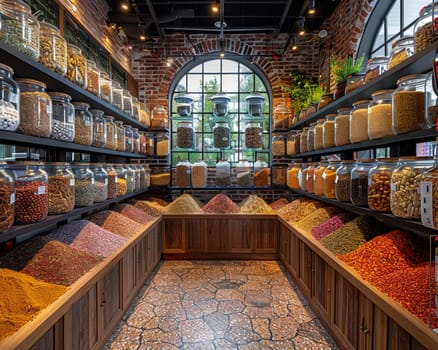Spice Market Enriches Cooking Adventures in Business of Flavorful Discoveries, Spice sachets and aromatic displays enrich a story of cooking adventures and flavorful discoveries in the spice market business.