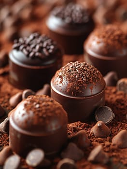 Artisanal Chocolate Truffles Melt Indulgence in Business of Confectionery, Molds and cocoa dust a scene of sweet artistry in the chocolate business.