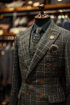 Tailored Suit Fittings Measure Elegance in Business of Custom Apparel, Tape measures and suits tailor a narrative of sophistication in the fashion business.