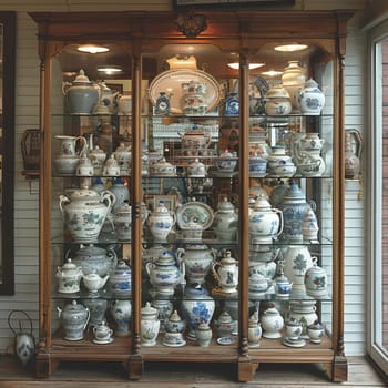 Curated Antique Gallery Recounts Historical Tales in Business of Collectible Treasures and Vintage Finds, Curio cabinets and antique lamps recount historical tales and collectible treasures in the curated antique gallery business.