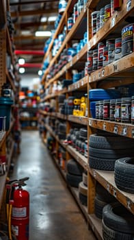Hardware Store Aisles Offer Tools for Home Business Improvements, Shelves lined with tools and gadgets set the scene for home projects and business ventures.