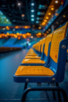 Stadium Seating Awaits Eager Sports Fans and Sponsors, The sprawling blur of an empty stadium hints at the excitement of sports and business sponsorships.