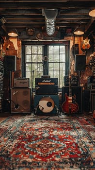 Music Rehearsal Space Harmonizes Talent in Business of Performance, Instruments and amplifiers set the tone for the melody of collaboration in the music business.