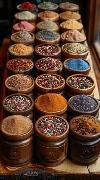 Spice Racks Enrich Recipes with Global Flavors in Business of Culinary Arts, Spice grinders and colorful powders spice up a narrative of zest and diversity in the culinary arts business.