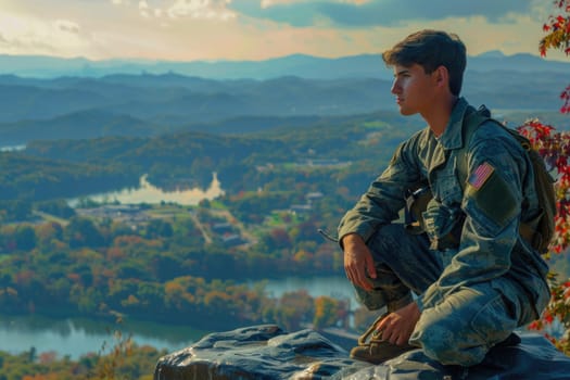 American army soldier wearing the camouflage military uniform of the United States Armed Forces. ai generated