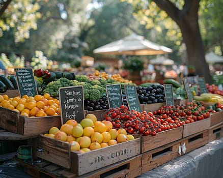 Rustic Farmers Market Supporting Local Growers and Businesses, The hustle of vendors and produce creates a lively blur of community business interaction.