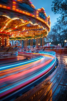 Action-Packed Amusement Park Offering Corporate Event Packages, The thrill of rides and games blurs into a backdrop of fun corporate engagements.