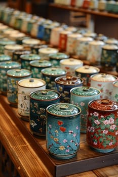 Specialty Tea Shop Pours Serenity in Business of Exquisite Infusions, Tea canisters and ceramic cups pour a story of serenity and tradition in the specialty tea shop business.