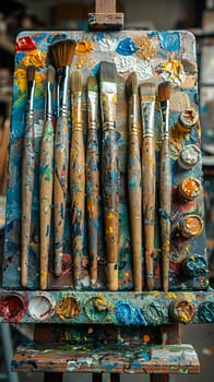 Inspiring Art Studio Encourages Creative Expression in Business of Artistic Development, Easels and paintbrushes encourage creative expression and artistic development in the inspiring art studio business.