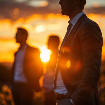 Business people meeting outdoor and sunset background.