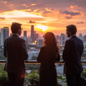 Business people meeting outdoor and sunset background.