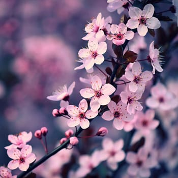 Spring background. Beautiful colorful blooming spring tree. Japanese cherry - Sakura. Nature background.