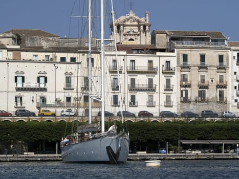 ortigia old town sicily cityscape panorama from the sea