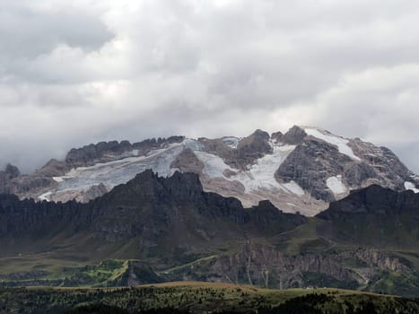 dolomites marmolada glacier view from corvara panorama