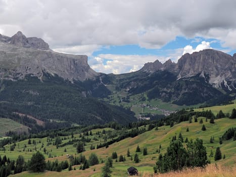 dolomites mountains badia valley view panorama landscape
