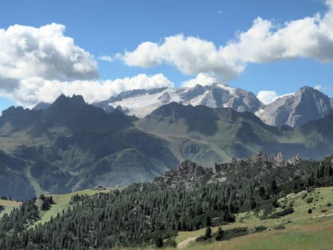 dolomites mountains badia valley view panorama landscape