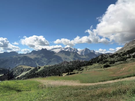 dolomites mountains badia valley view panorama landscape