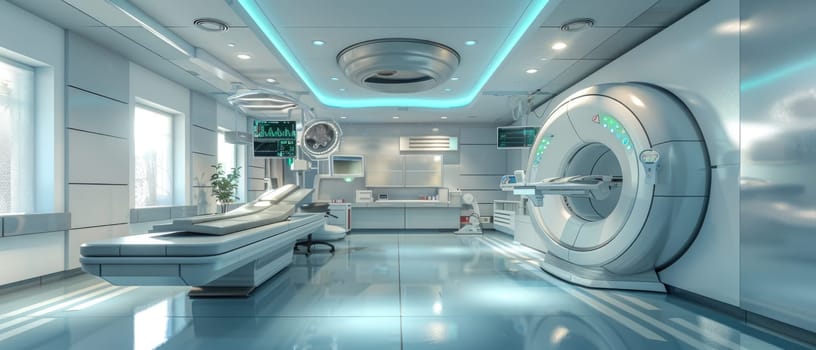 A hospital room with a large MRI machine by AI generated image.