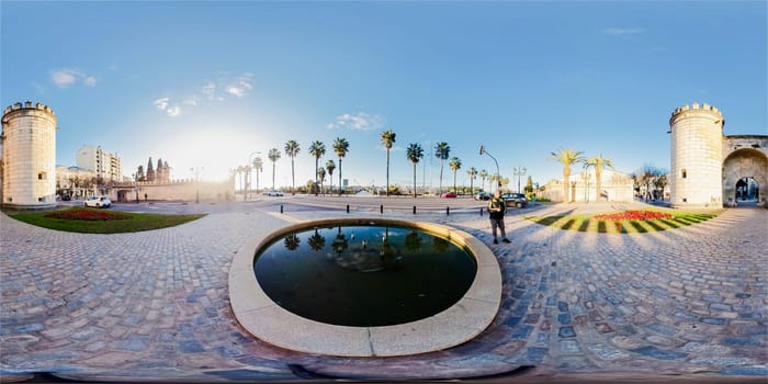 Badajoz, Spain, tuesday. march 05 2023. Palms Gate in Badajoz city, Extre..