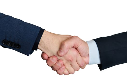 Businessmen making handshake with partner, greeting, dealing, merger and acquisition, business joint venture concept, for business, finance and investment background, teamwork and successful business isolation on white background.