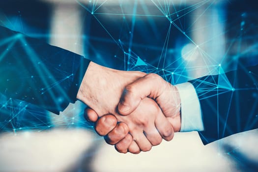 Businessmen making handshake with partner, greeting, dealing, merger and acquisition, business joint venture concept, for business, finance and investment background, teamwork and successful business.