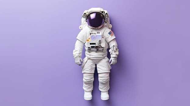 a toy astronaut is standing on a purple background . High quality