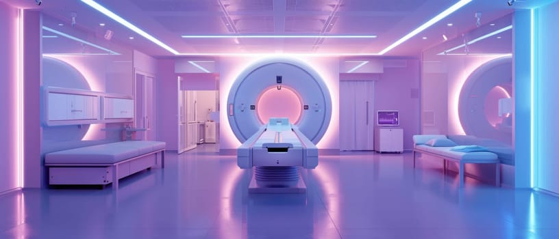 A hospital room with a large MRI machine by AI generated image.