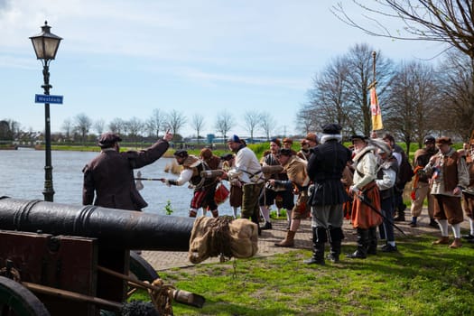 Brielle,Holland,1-04-2024:the highlight of the celebration of the liberation of Den Briel, the storming of the gate the first town to be liberated from the Spanish in Den Briel in 1572