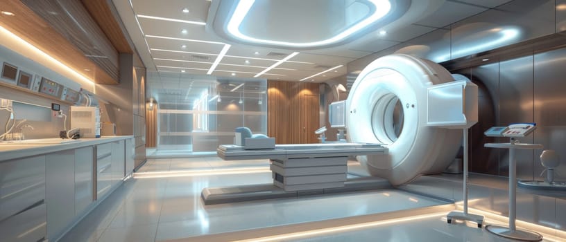 A hospital room with a large MRI machine by AI generated image.