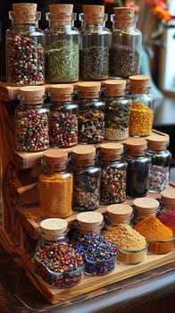 Spice Racks Enrich Recipes with Global Flavors in Business of Culinary Arts, Spice grinders and colorful powders spice up a narrative of zest and diversity in the culinary arts business.