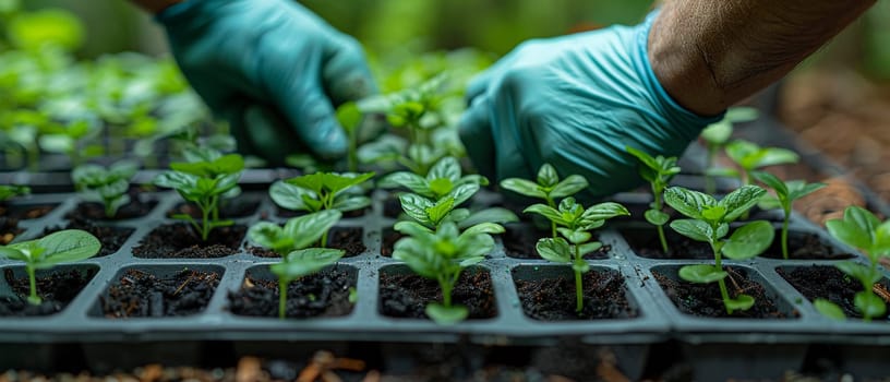 Nurturing Community Greenhouse Fosters Urban Gardens in Business of Neighborhood Planting, Seedling trays and community volunteers foster a story of urban gardens and neighborhood planting in the nurturing community greenhouse business.