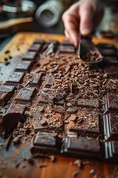 Chocolatier Studio Crafts Decadent Delights in Business of Sweet Artistry, Chocolate shavings and tempering tools mold a narrative of luxury and indulgence in the chocolatier business.