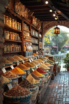 Spice Market Stalls Weave a Tapestry of Aroma in Culinary Business, Containers and scoops sprinkle flavor into the narrative of culinary arts in business.