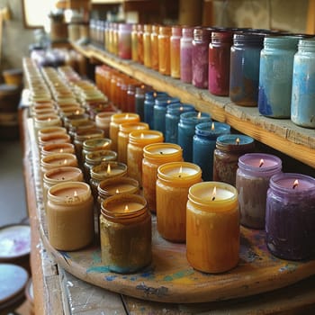 Candle Making Studio Enlightens Decor Trends in Business of Ambient Crafting, Candle jars and melting pots enlighten a story of decor trends and ambient crafting in the candle making studio business.
