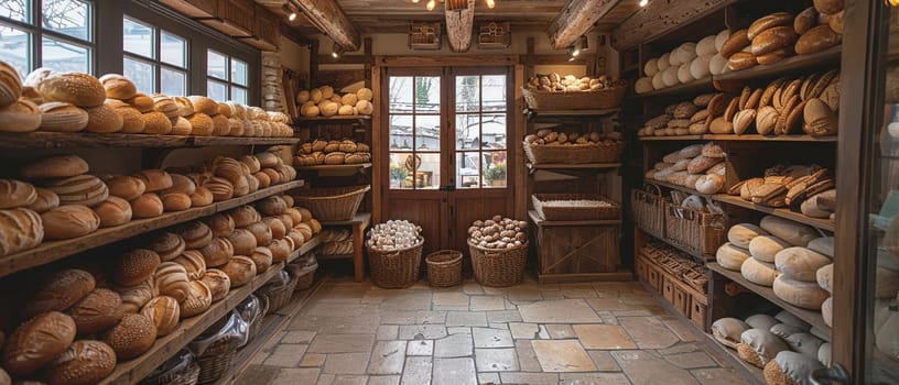 Rustic Bakery Hearth Shares Warmth in Business of Comfort Food and Artisan Loaves, Hearth stones and bread baskets share warmth and comfort food in the rustic bakery hearth business.