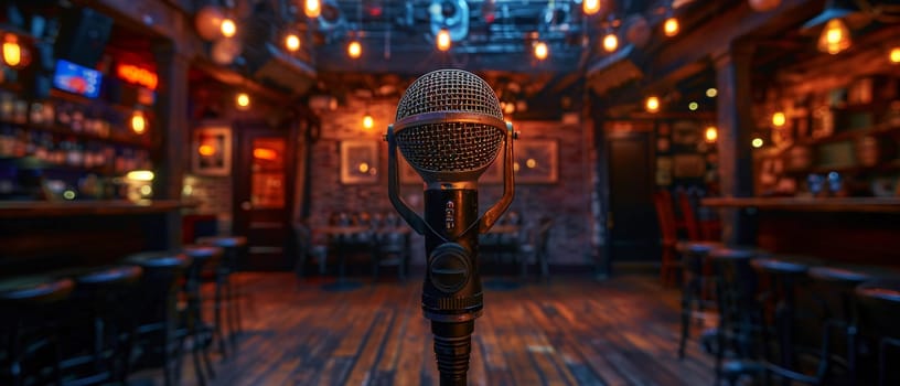 Stand-Up Comedy Mic Echoes Laughs in Business of Live Entertainment, Spotlights and laughter amplify a tale of humor and performance in the comedy business.