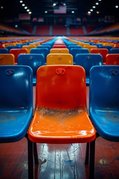 Stadium Seating Awaits Eager Sports Fans and Sponsors, The sprawling blur of an empty stadium hints at the excitement of sports and business sponsorships.