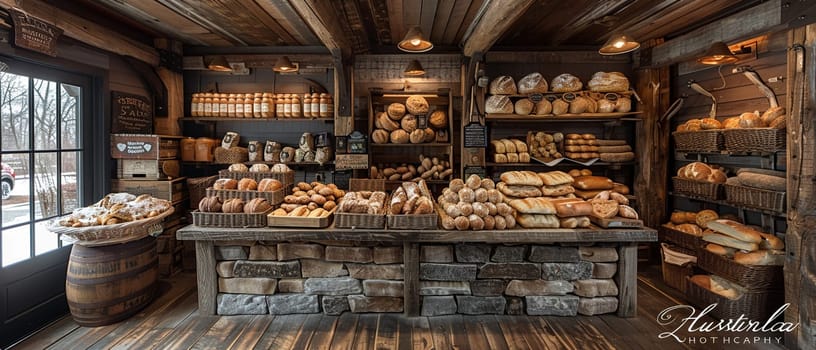 Rustic Bakery Hearth Shares Warmth in Business of Comfort Food and Artisan Loaves, Hearth stones and bread baskets share warmth and comfort food in the rustic bakery hearth business.
