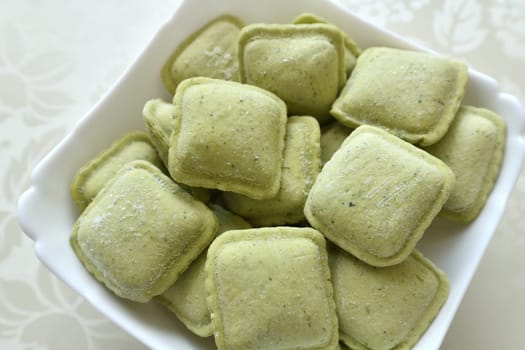 Frozen ravioli with cheese and spinach