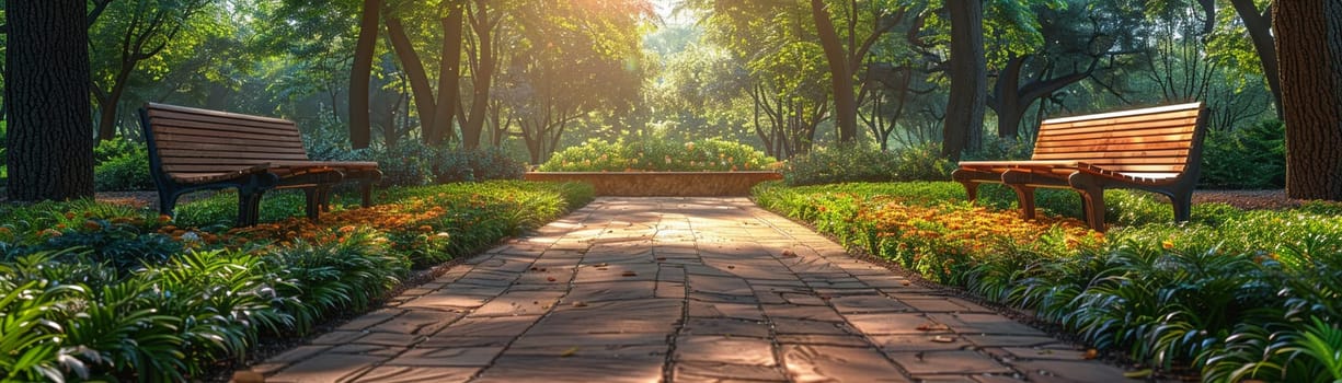Serene Public Garden Invites Business Professionals to Unwind, Paths and benches offer a narrative of respite and contemplation amid business chaos.