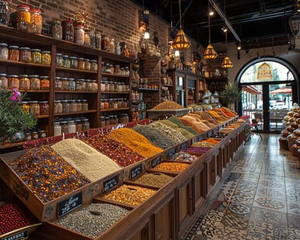 Spice Market Enriches Cooking Adventures in Business of Flavorful Discoveries, Spice sachets and aromatic displays enrich a story of cooking adventures and flavorful discoveries in the spice market business.