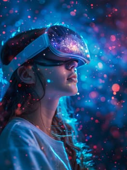Virtual Reality Gaming Space Explores Digital Frontiers in Business of Interactive Escapism, VR goggles and digital landscapes explore a story of digital frontiers and interactive escapism in the virtual reality gaming space business.