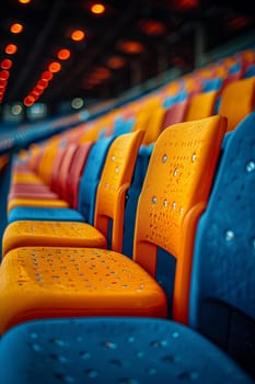 Stadium Seating Awaits Eager Sports Fans and Sponsors, The sprawling blur of an empty stadium hints at the excitement of sports and business sponsorships.