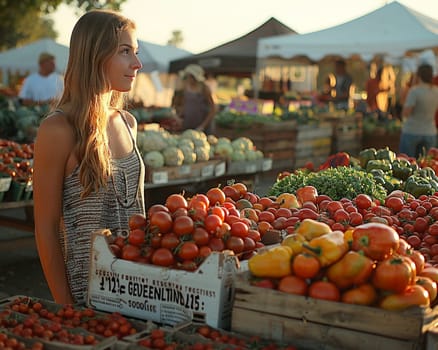 Rustic Farmers Market Supporting Local Growers and Businesses, The hustle of vendors and produce creates a lively blur of community business interaction.