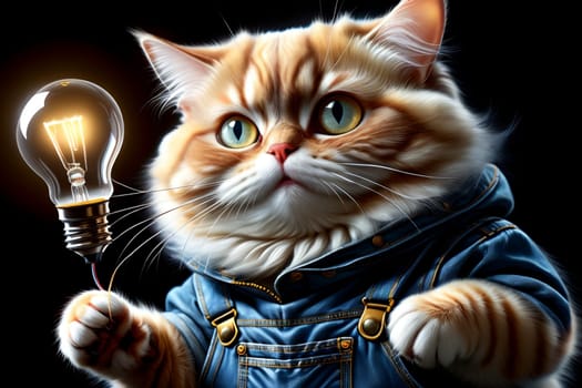 cute cat with a light bulb in the dark .