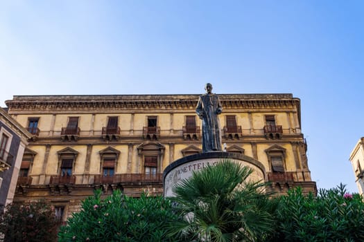 St. Francis of Assisi square with a monument to Cardinal Dusmet in Catania Sicily, Italy.